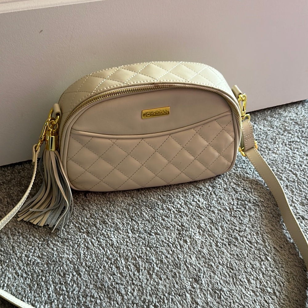 Joy Susan Cream Quilted Crossbody Bag with Gold Hardware